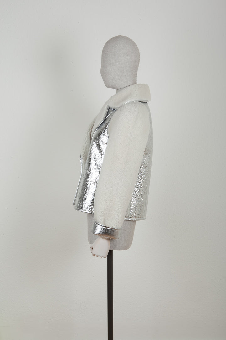 CHANEL Shearling Jacket with Metallic Leather Application