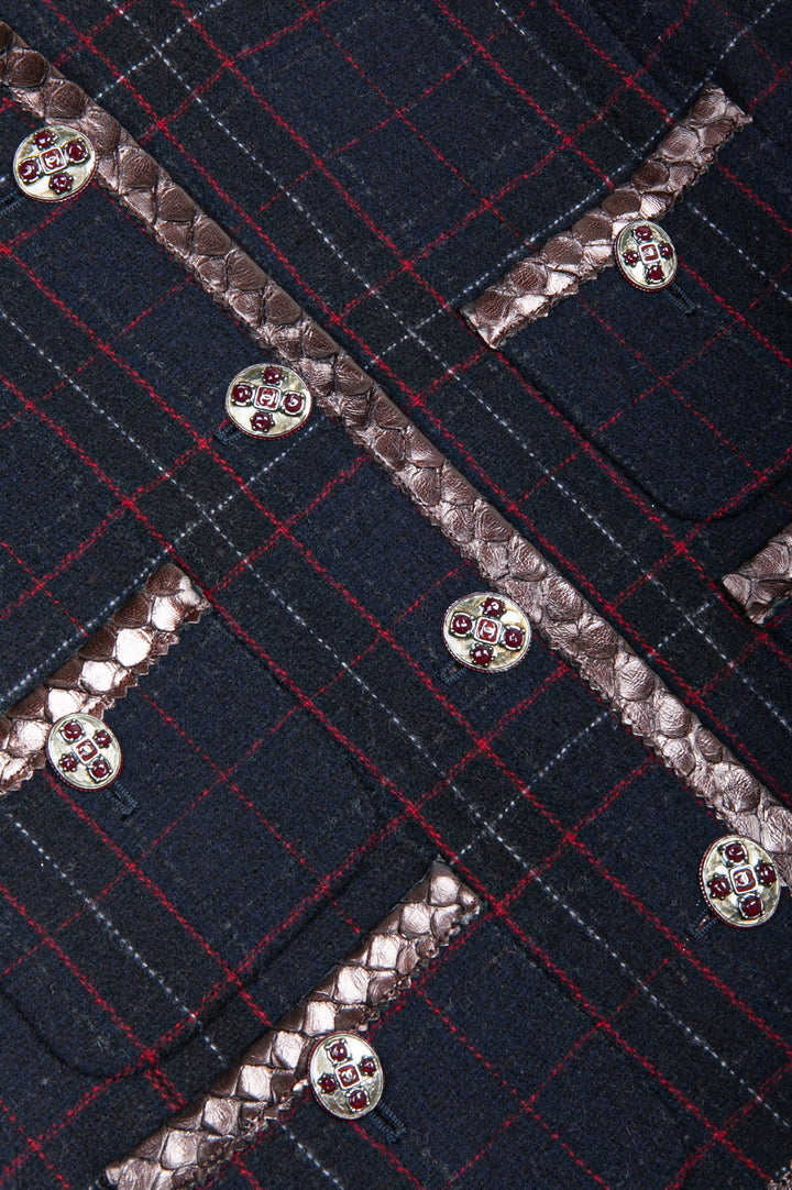 CHANEL Jacket Tartan Navy with Python Application