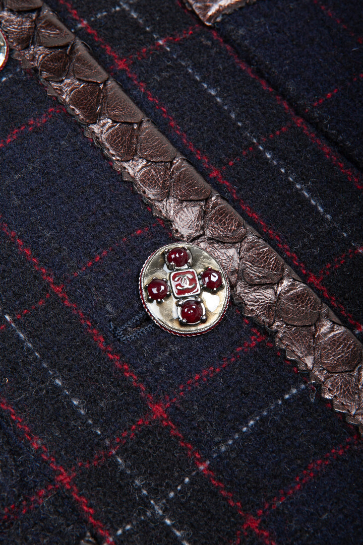 CHANEL Jacket Tartan Navy with Python Application