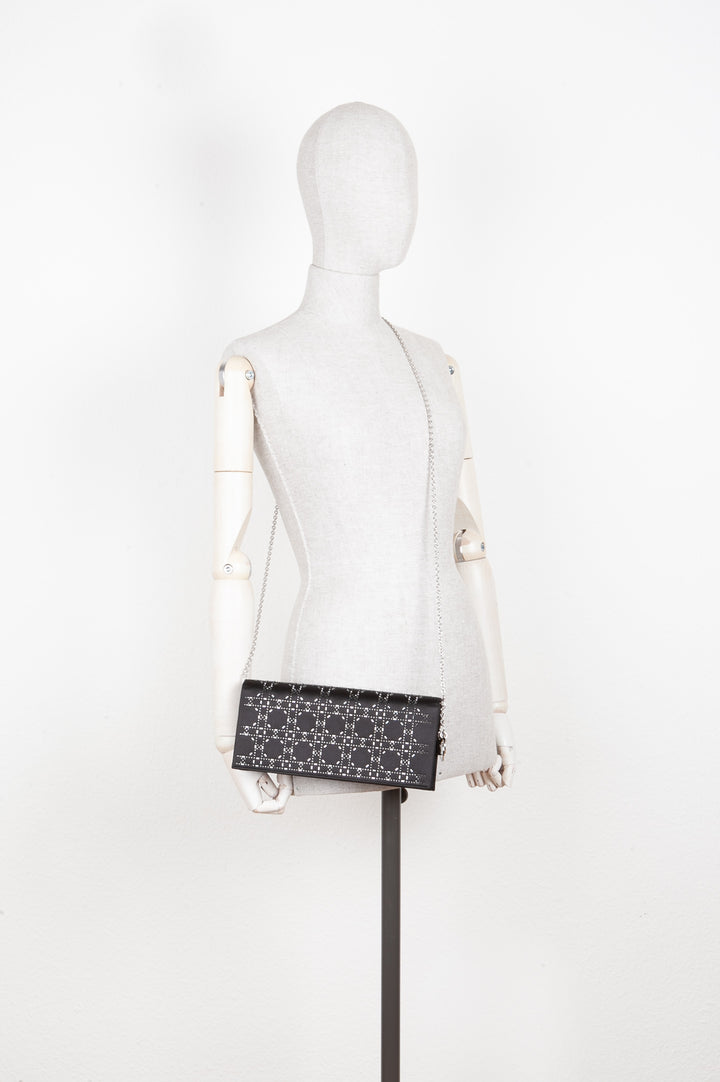 CHRISTIAN DIOR Pochette Cannage Cristaux Noir