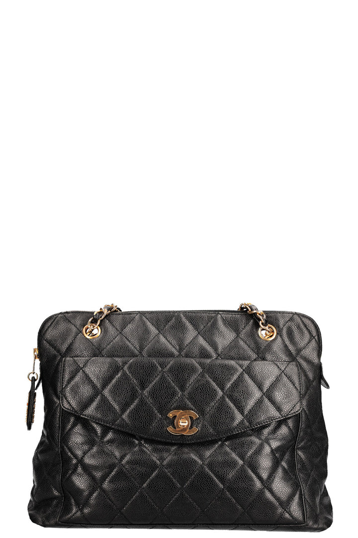 CHANEL Vintage Front Pocket Bag Caviar Black