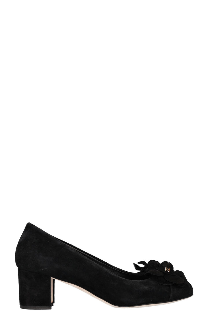 CHANEL Talons Camelia Daim Noir