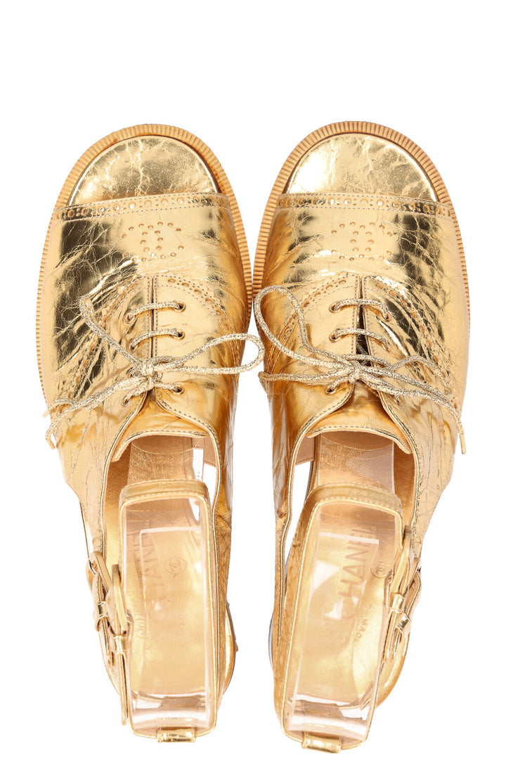 CHANEL Brogue Flats Gold SS15