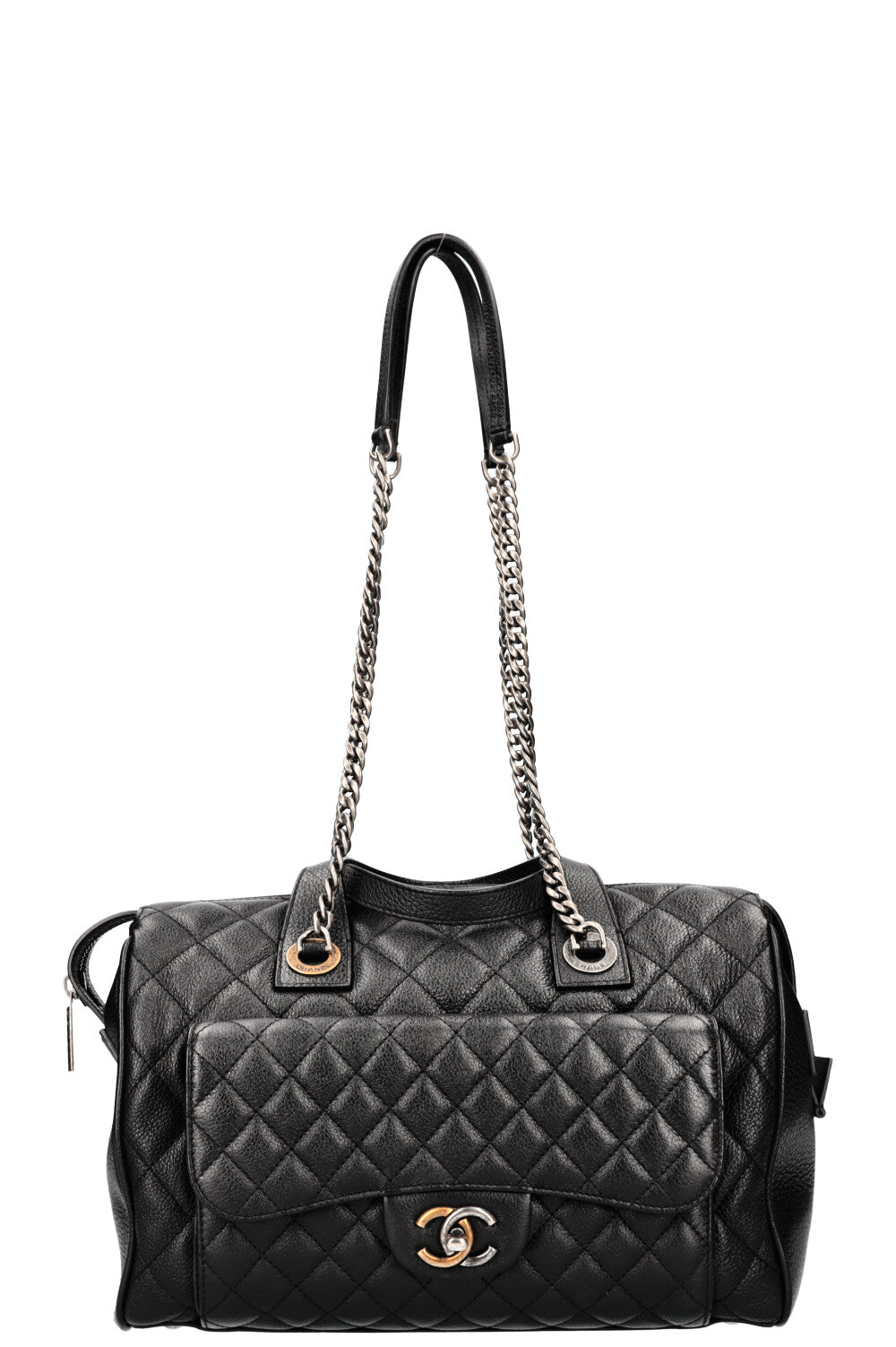 CHANEL Casual Pocket Bowling Bag Quilted Goatskin Black REAWAKE