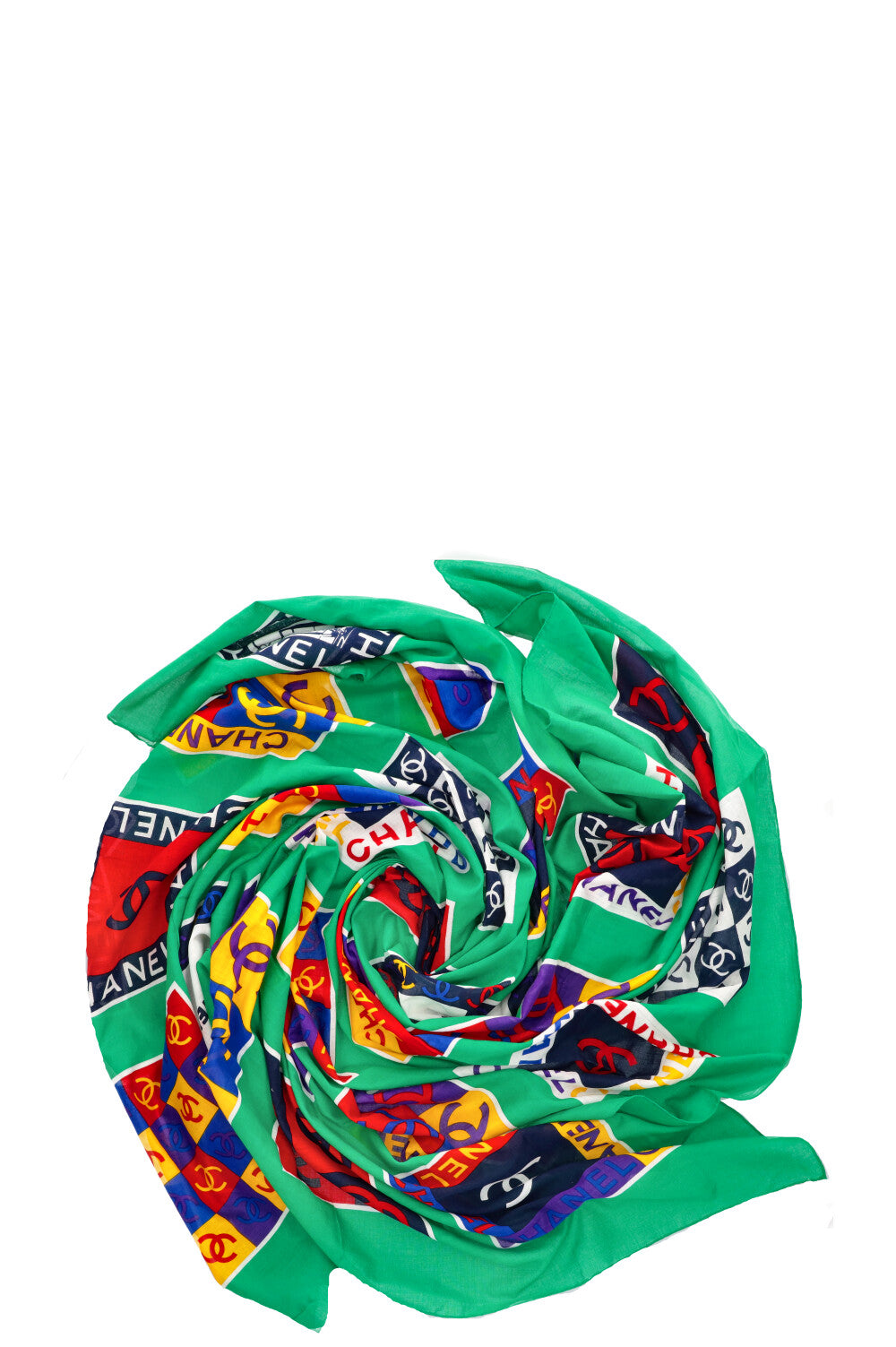 CHANEL Scarf CC Logo Cotton Green