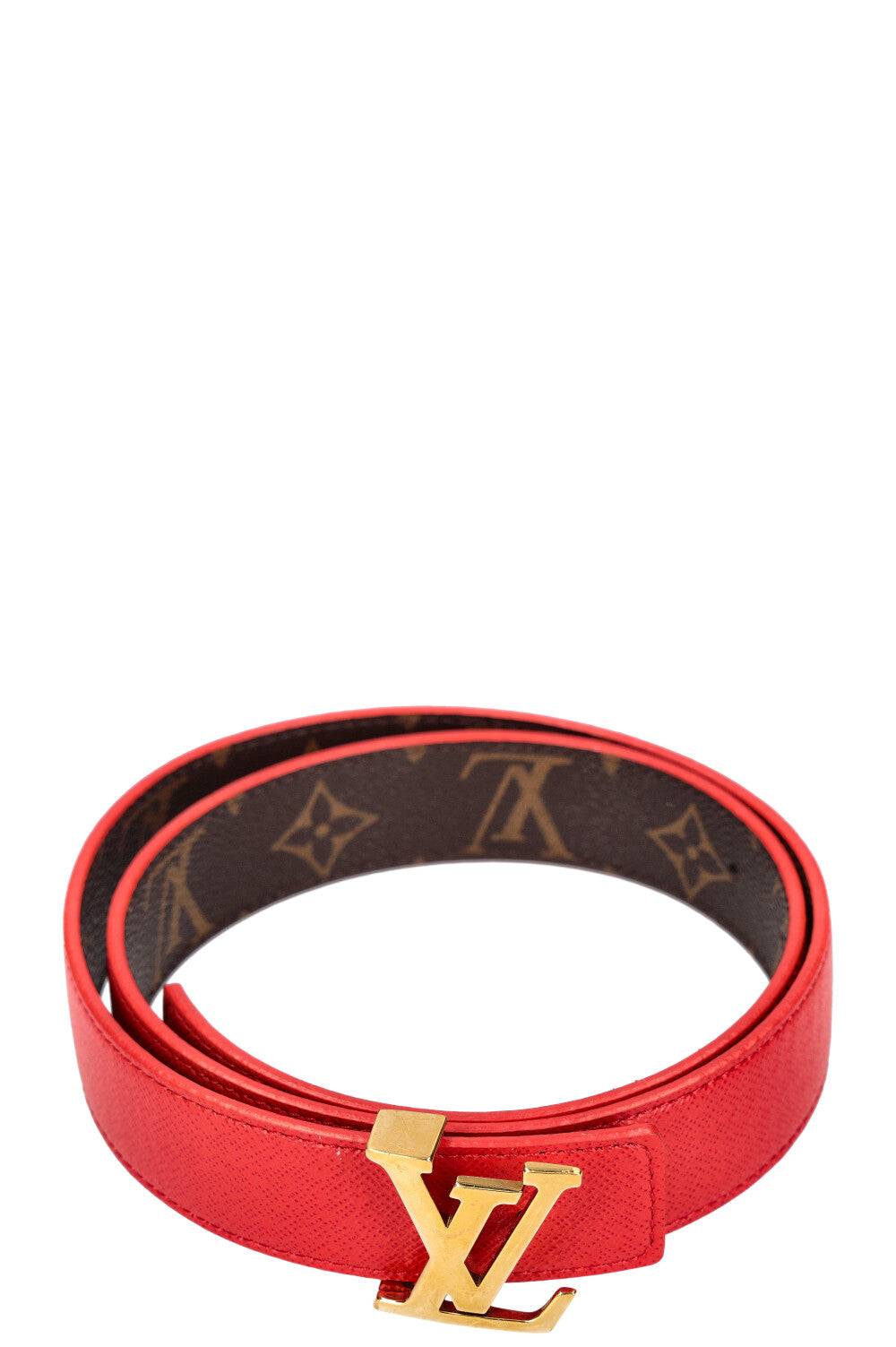 Louis Vuitton Red/Galet Leather Initiales Reversible Belt 90 CM