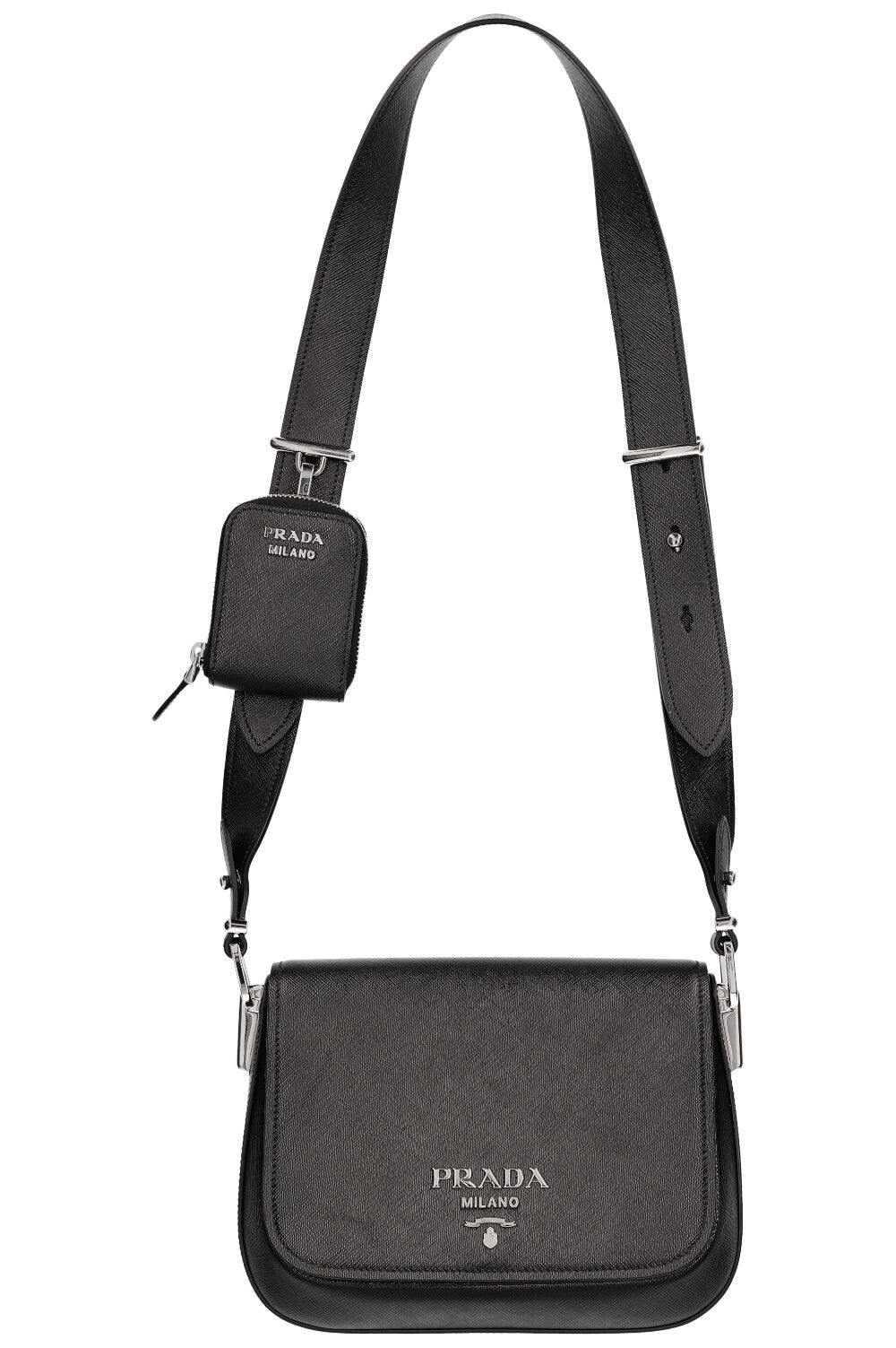 PRADA Shoulder Bag with Pouch Saffiano Black REAWAKE