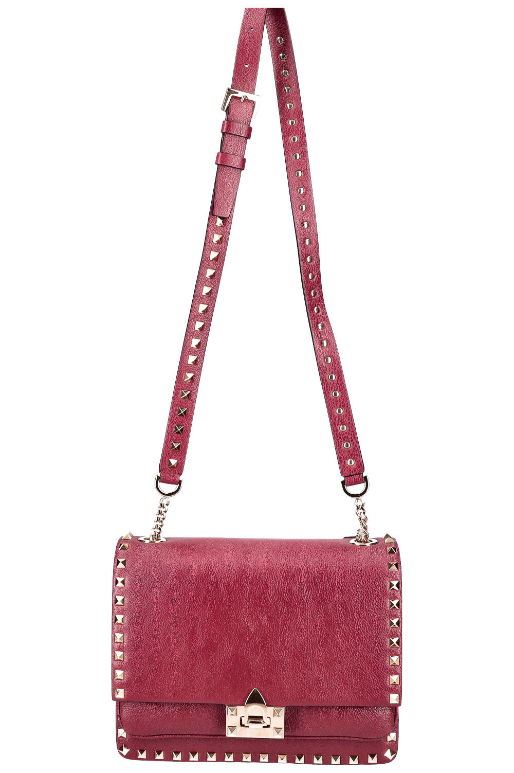 VALENTINO Rockstud Flip Lock Flap Bag Burgundy REAWAKE