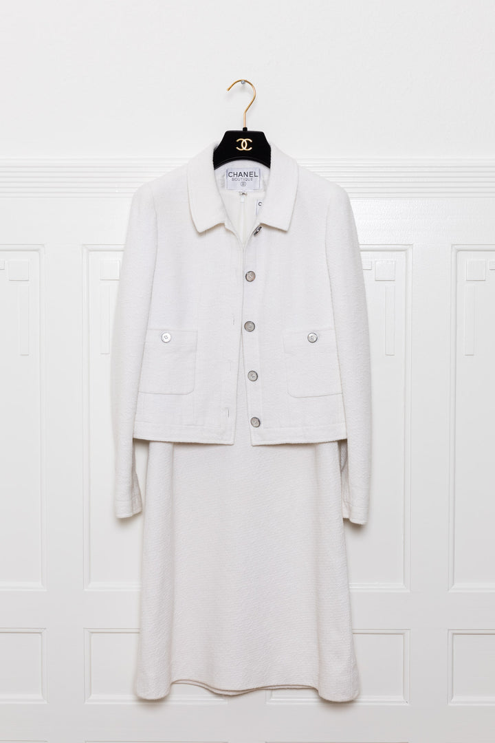 CHANEL Blazer & Robe Tweed Blanc