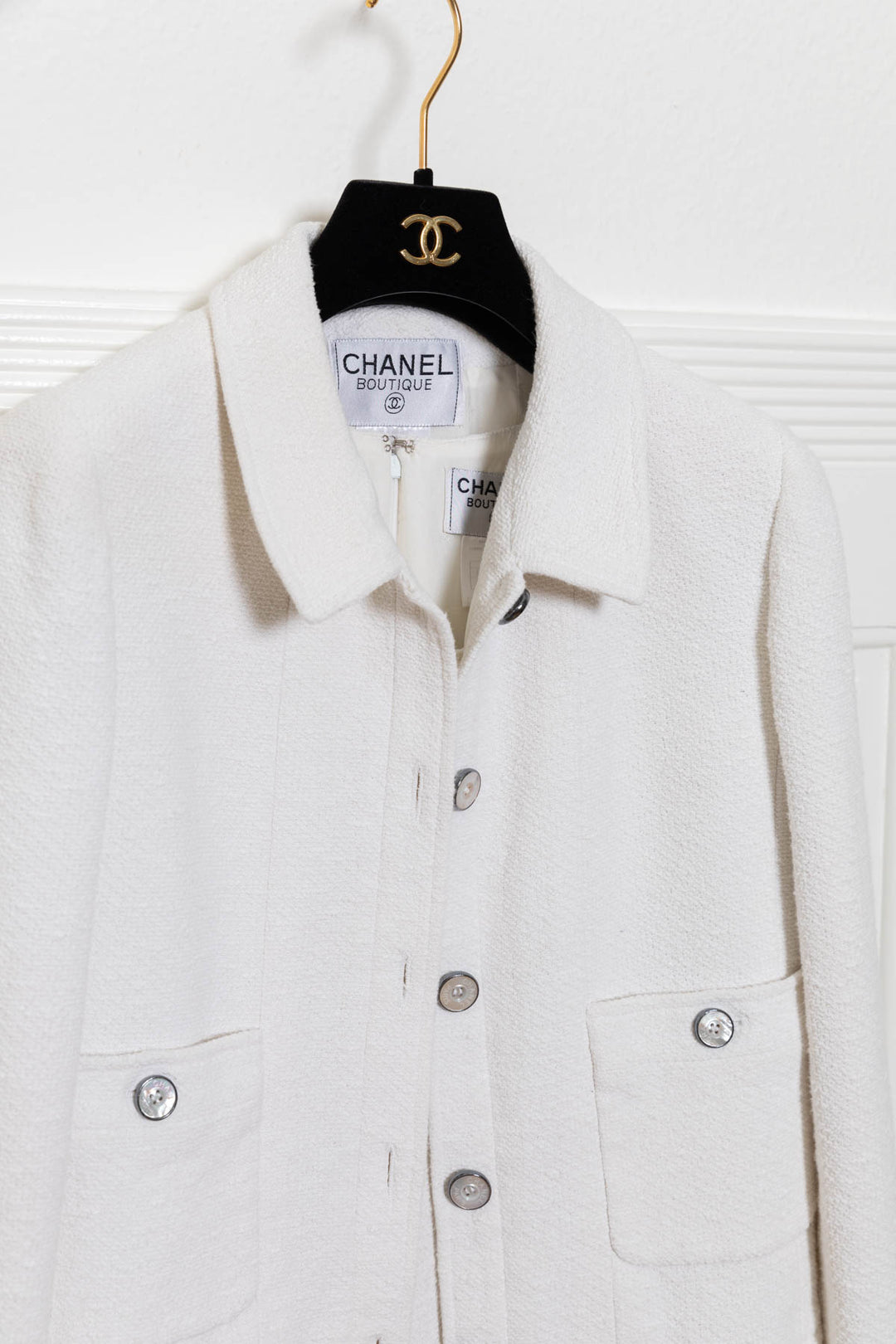 CHANEL Blazer & Robe Tweed Blanc