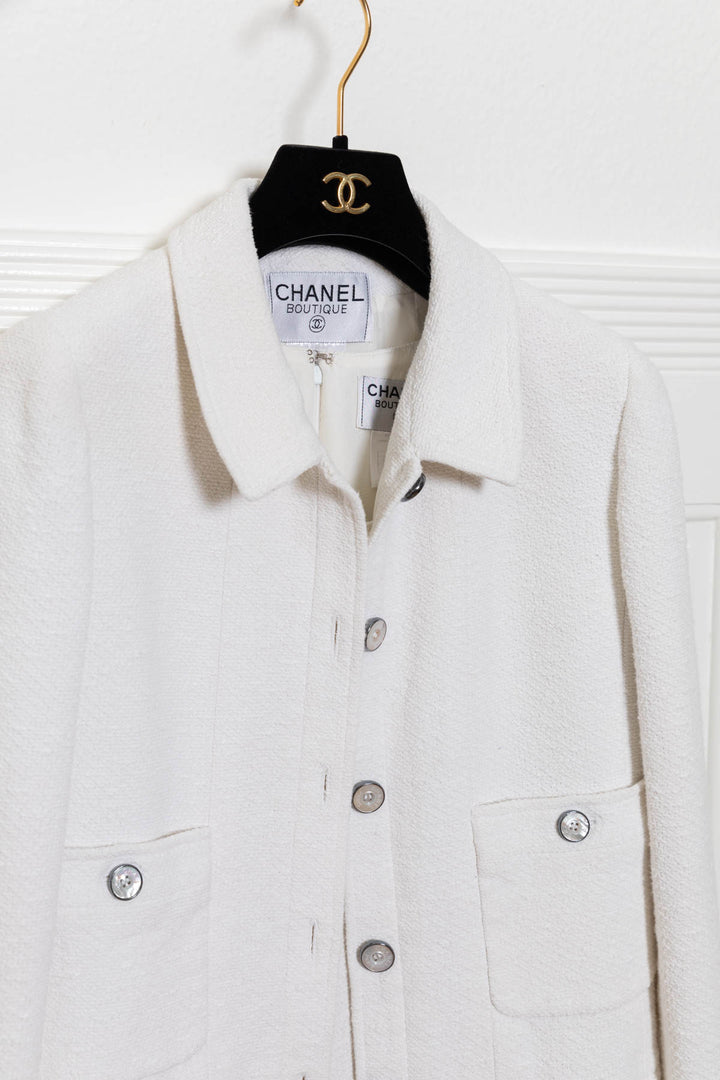 CHANEL Blazer & Robe Tweed Blanc