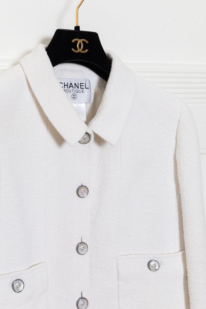 CHANEL Blazer & Robe Tweed Blanc