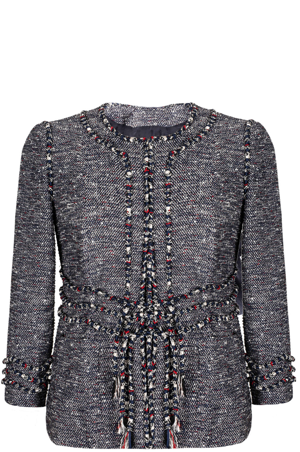 CHANEL Jacket Tweed Blue & Red 10P