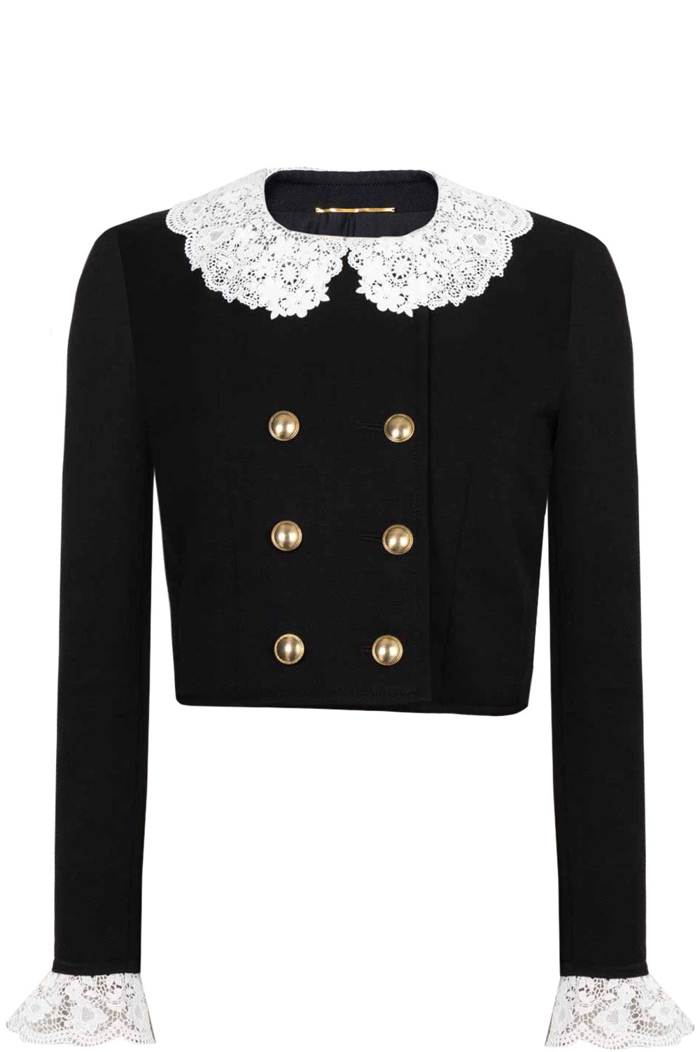 SAINT LAURENT 2021 Lace Trim Cropped Jacket Wool Black