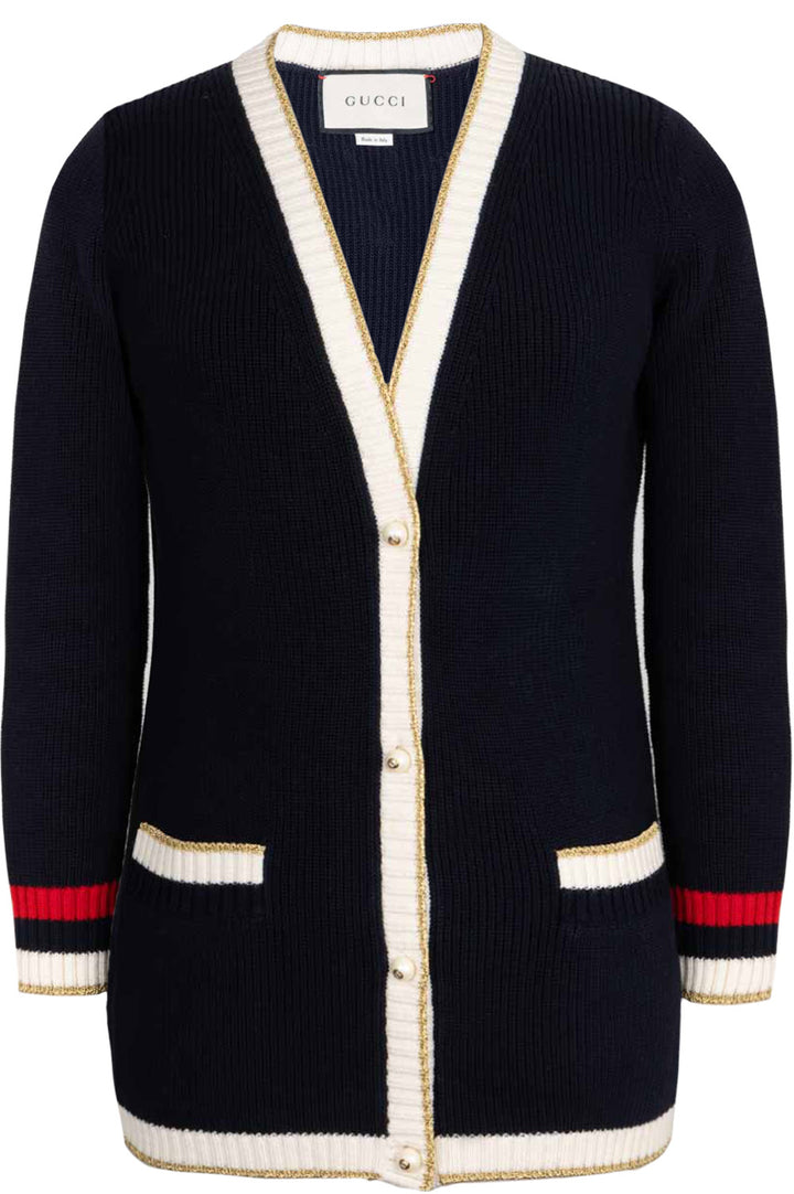 GUCCI Knit Cardigan Framed Navy