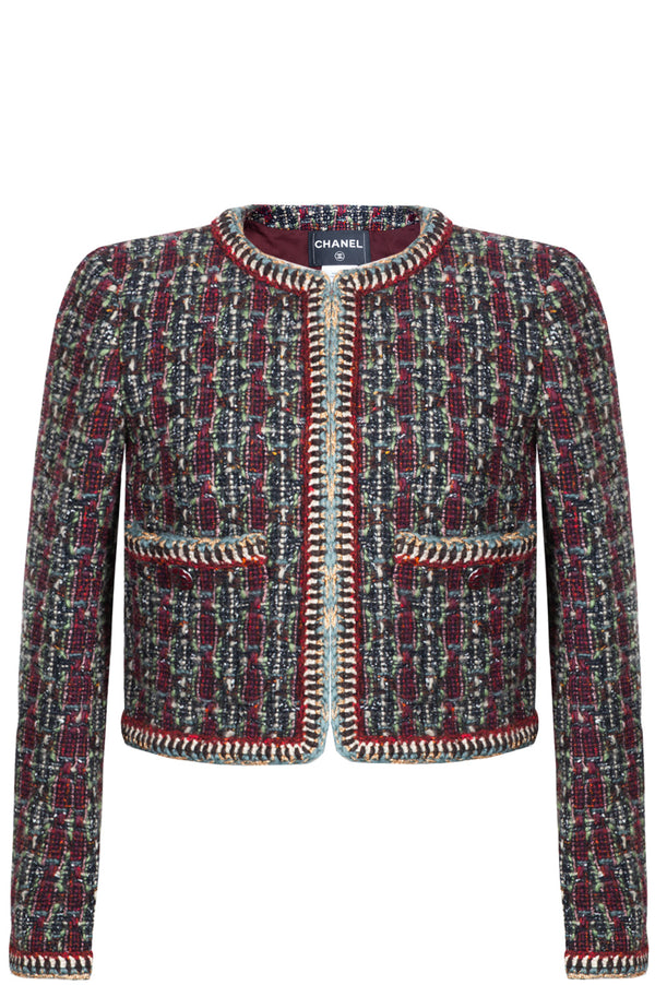 CHANEL Veste en tweed Bordeaux &amp; Vert