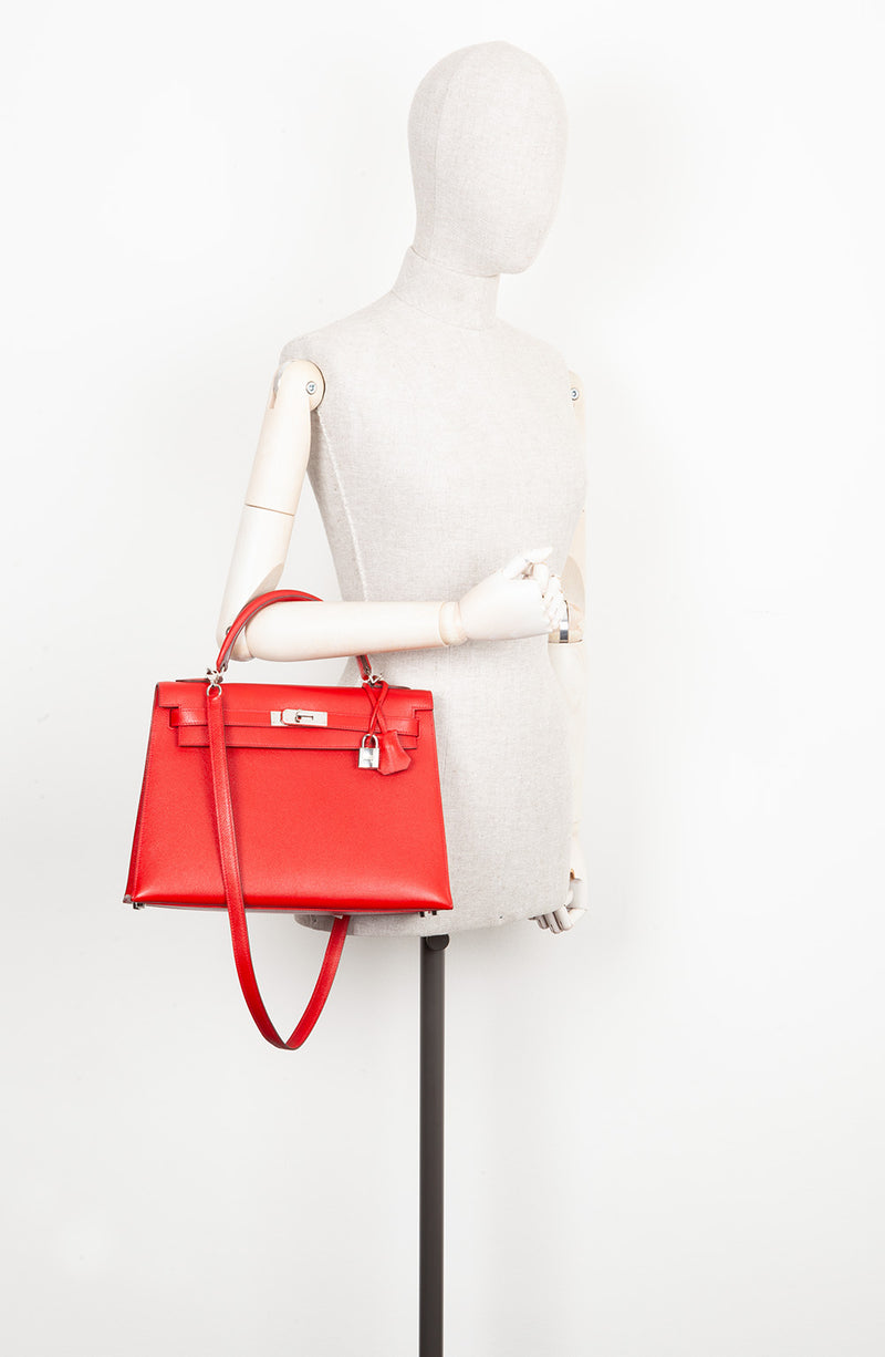 HERMÈS Kelly 32 Epsom Rouge Casaque