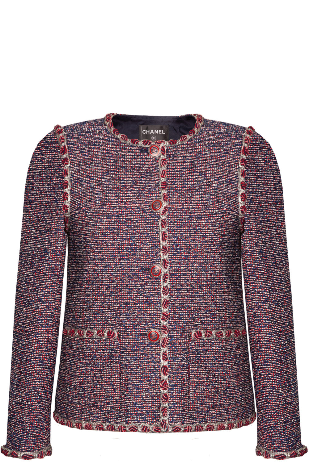 CHANEL Jacket Fantasy Tweed Red&Blue 16P