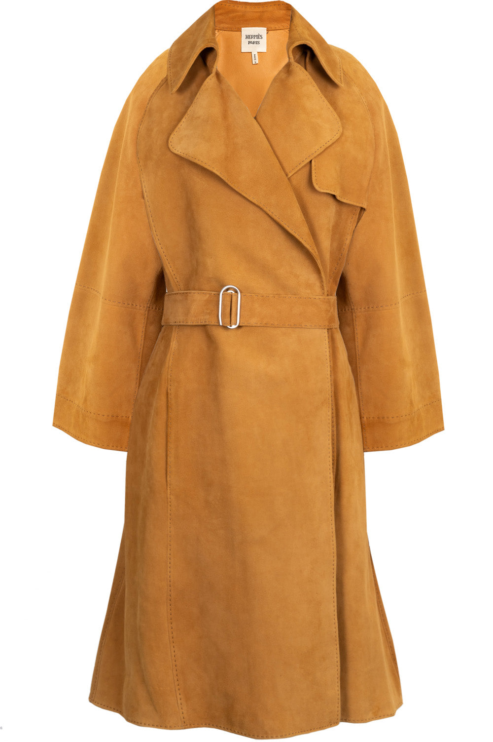 HERMÈS Coat Suede Leather Camel