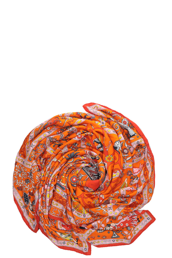 HERMES Cashmere&Silk Scarf 140 Peuple du Vente Orange