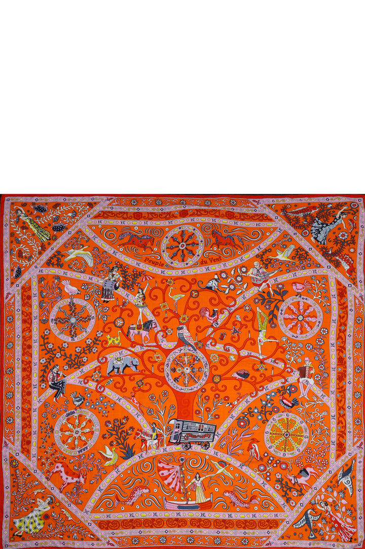 HERMES Cashmere&amp;Silk Scarf 140 Peuple du Vente Orange