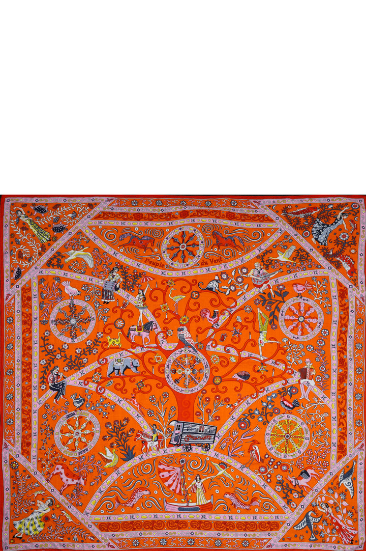 HERMES Cashmere&Silk Scarf 140 Peuple du Vente Orange