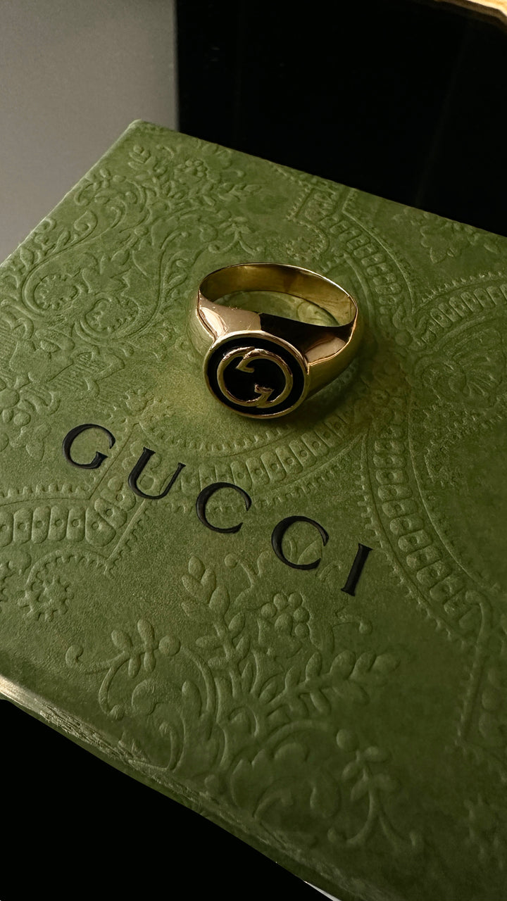 GUCCI Blondie Enamel Ring Gold Black