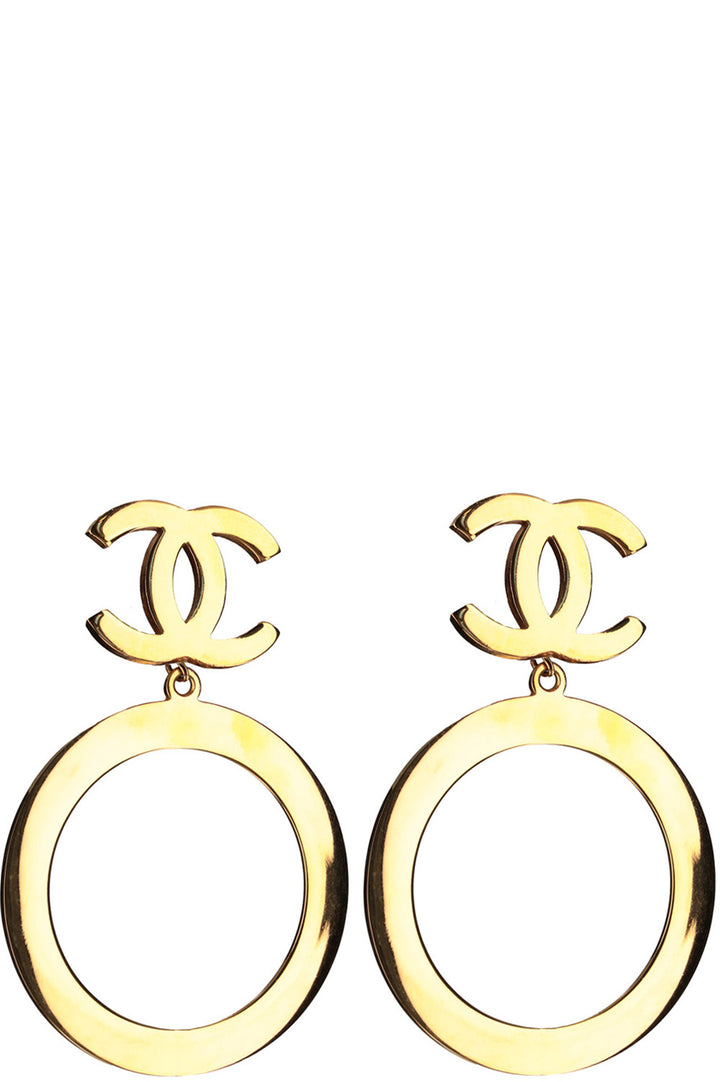 CHANEL Interlocking CC Hoop Earrings Gold Plated