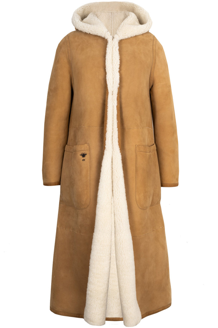 CHRISTIAN DIOR Reversible Shearling Coat Beige & White