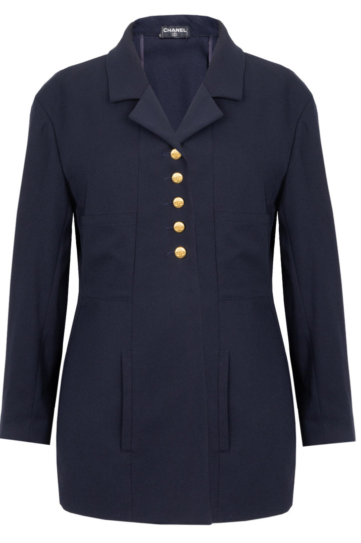 CHANEL Jacket with Gold Buttons Cotton Navy