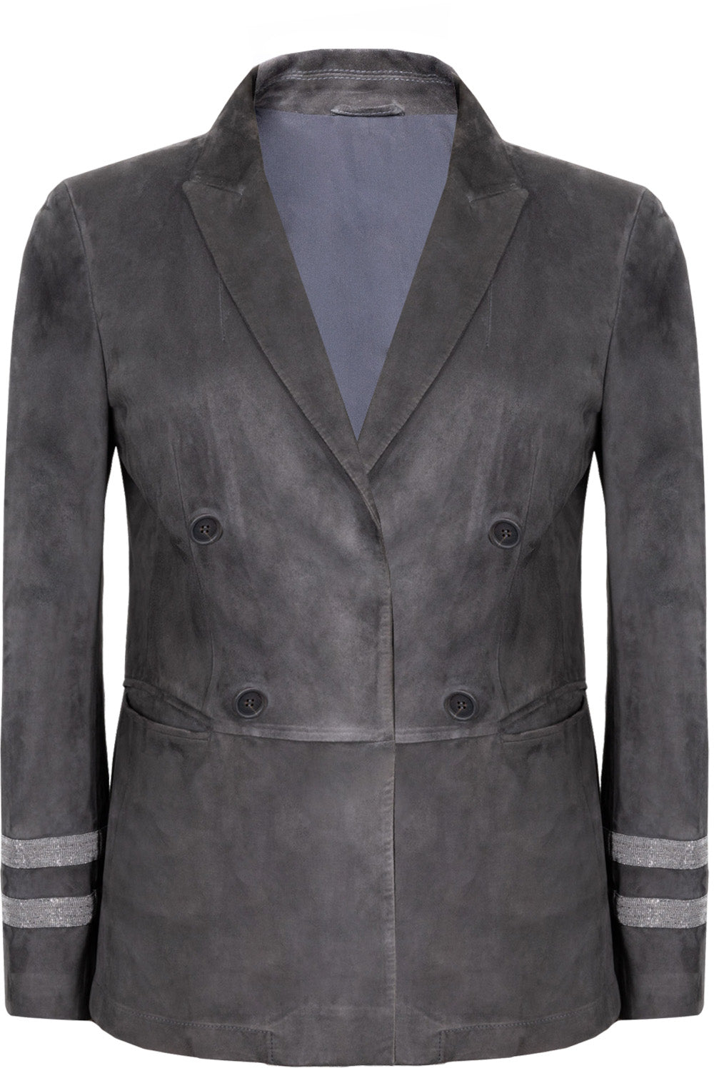 BRUNELLO CUCINELLI Double Breasted Jacket Suede Grey