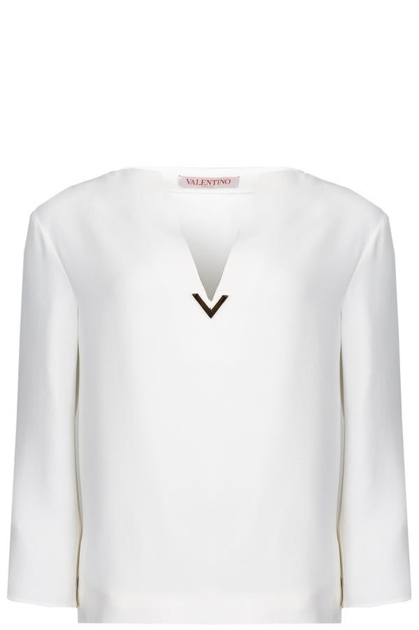 VALENTINO V Logo Top Silk Ivory