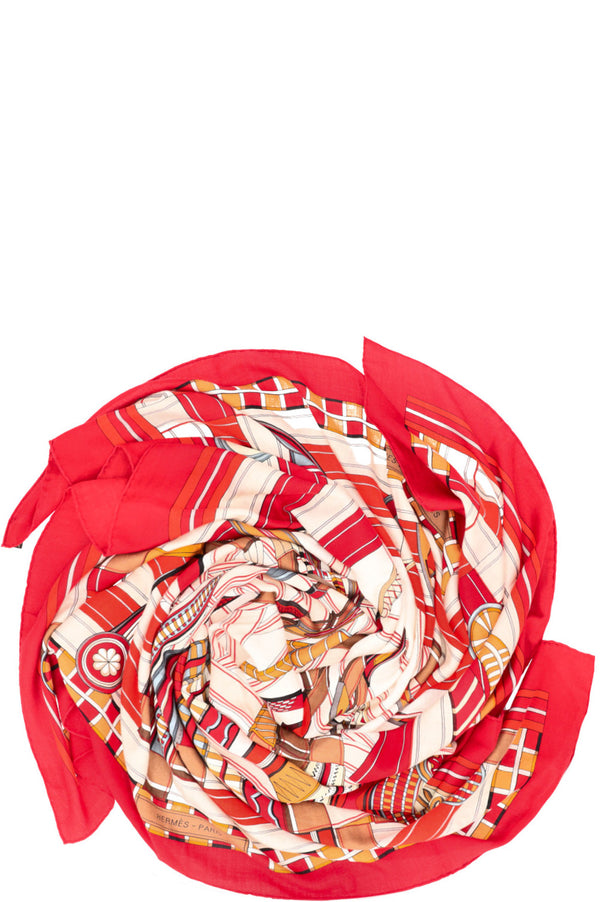 HERMÈS Voltes et Pirouettes Scarf Cashmere Silk Red