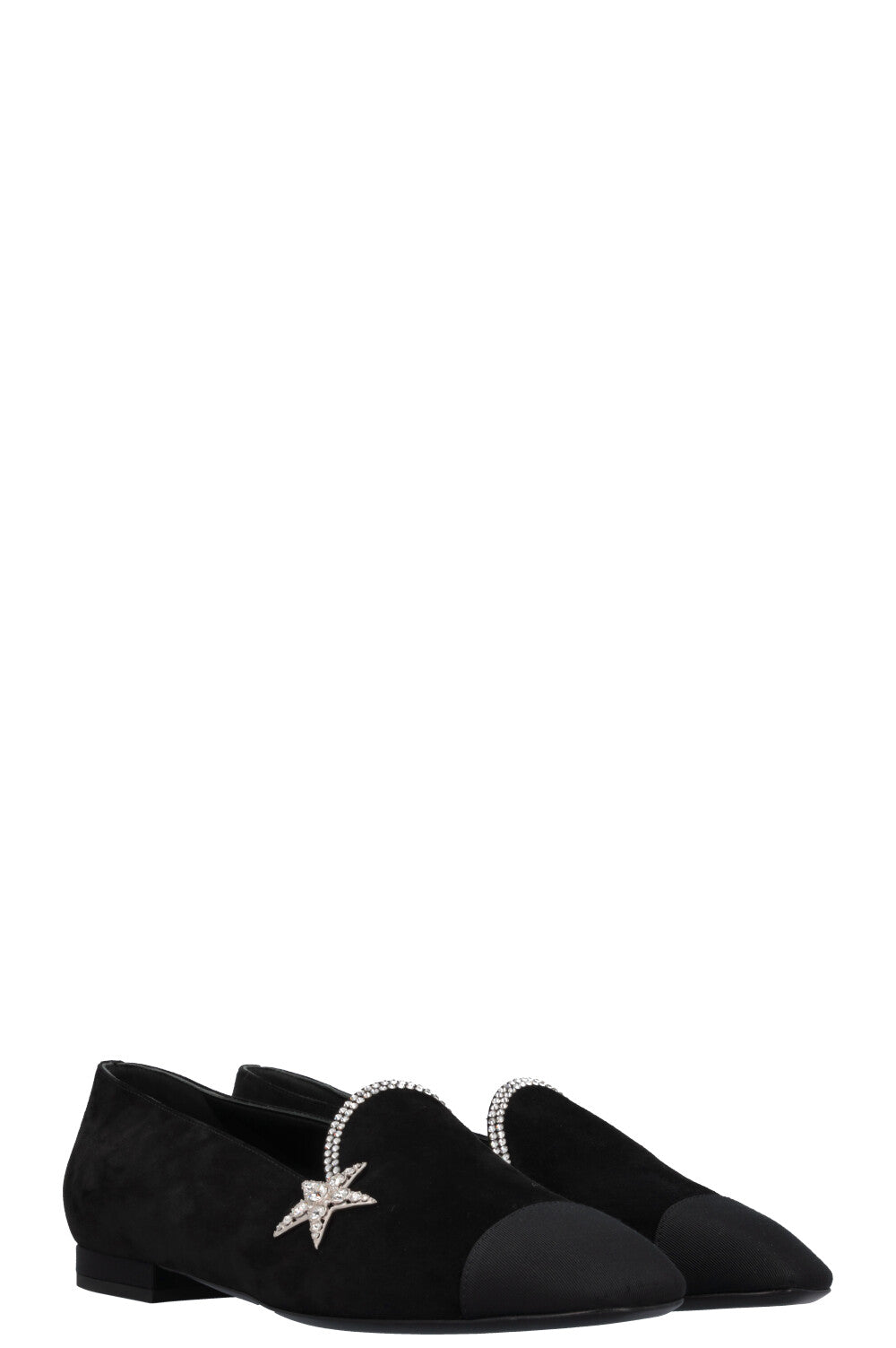 CHANEL Star Crystal Flats Suede Black