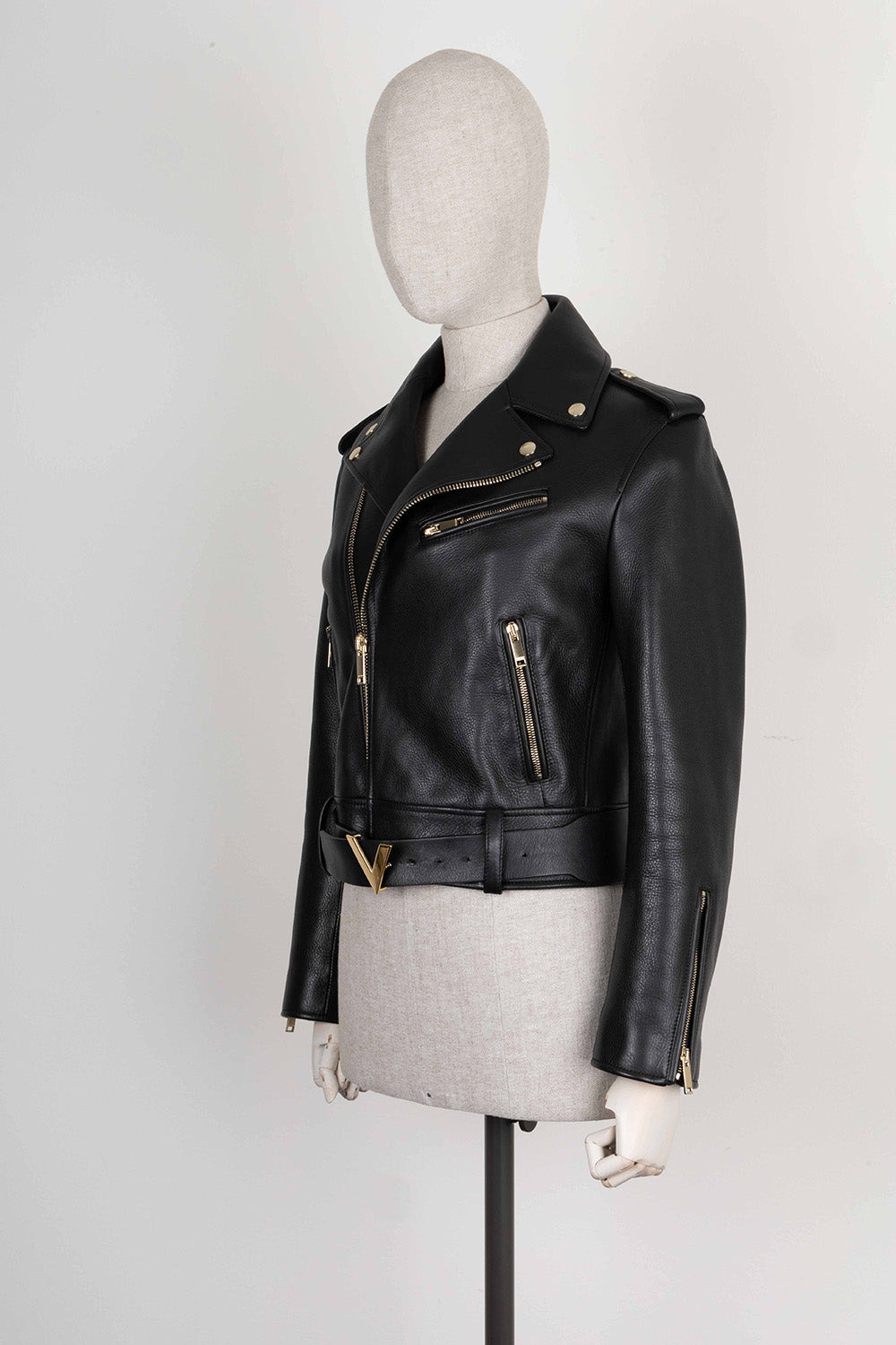 VALENTINO V Logo Biker Leather Jacket Black