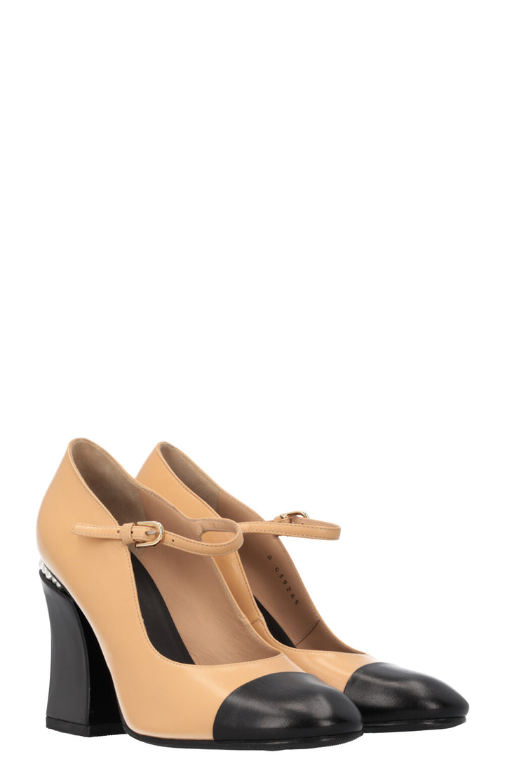 CHANEL Pearly Mary Jane Heels Beige