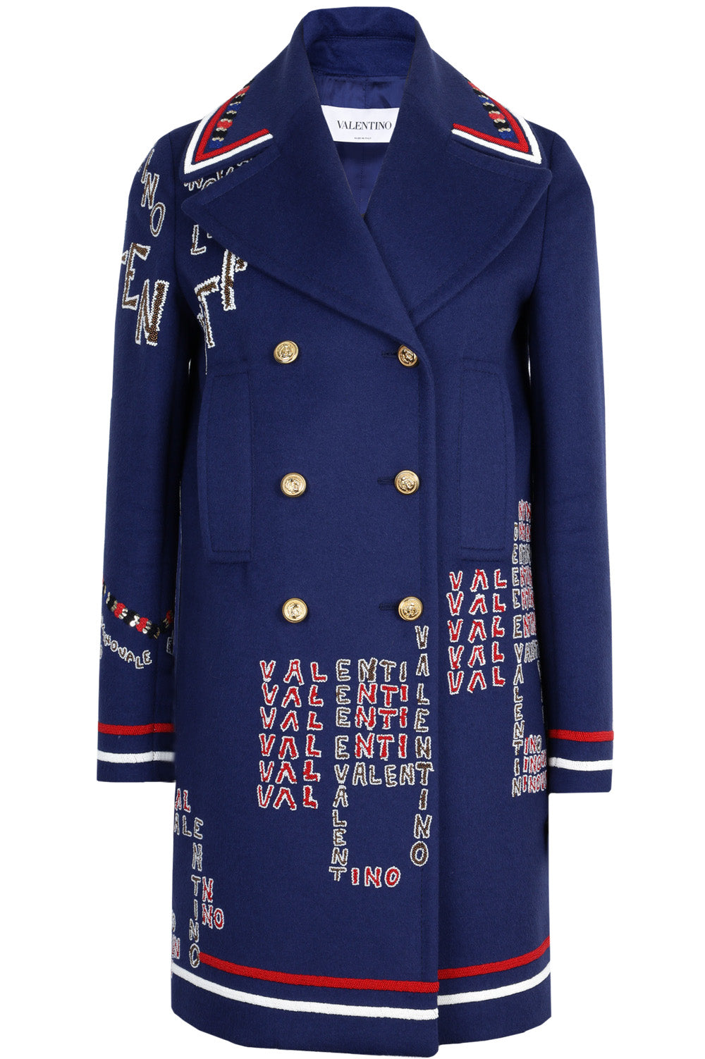 VALENTINO Logo Beads Embroidery Coat Royal Blue