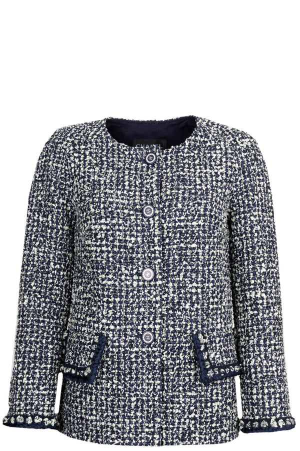 CHANEL 2019 Tweed Jacket Navy Mint