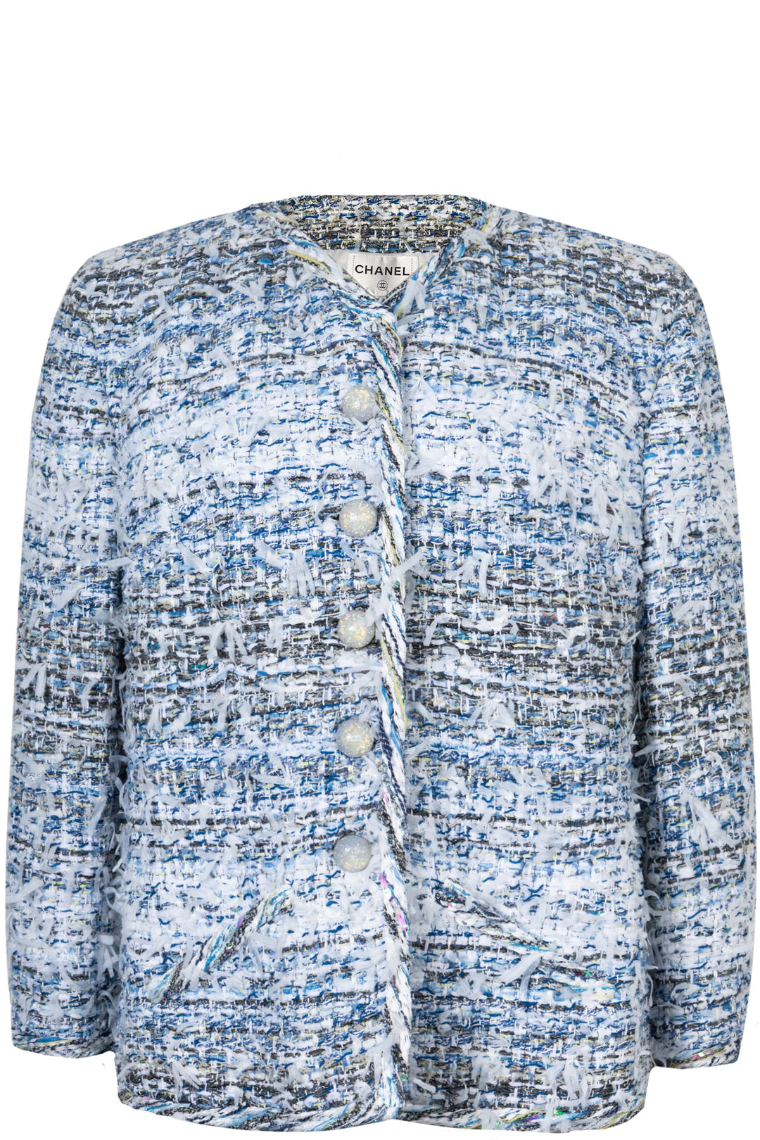 CHANEL Tweed Jacket White Blue S2018