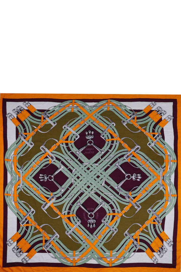 HERMES Cashmere&Silk Scarf 140 Mors Jouets Orange and Purple