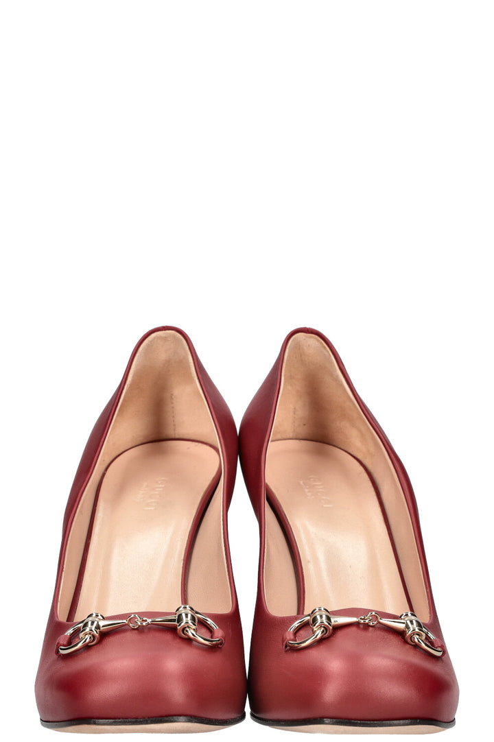 GUCCI Horsebit Block Heel Pumps Red