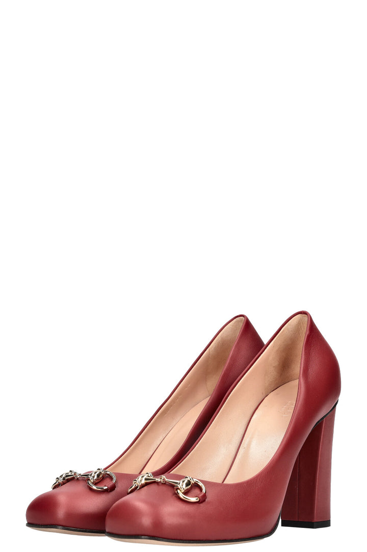 GUCCI Horsebit Block Heel Pumps Red