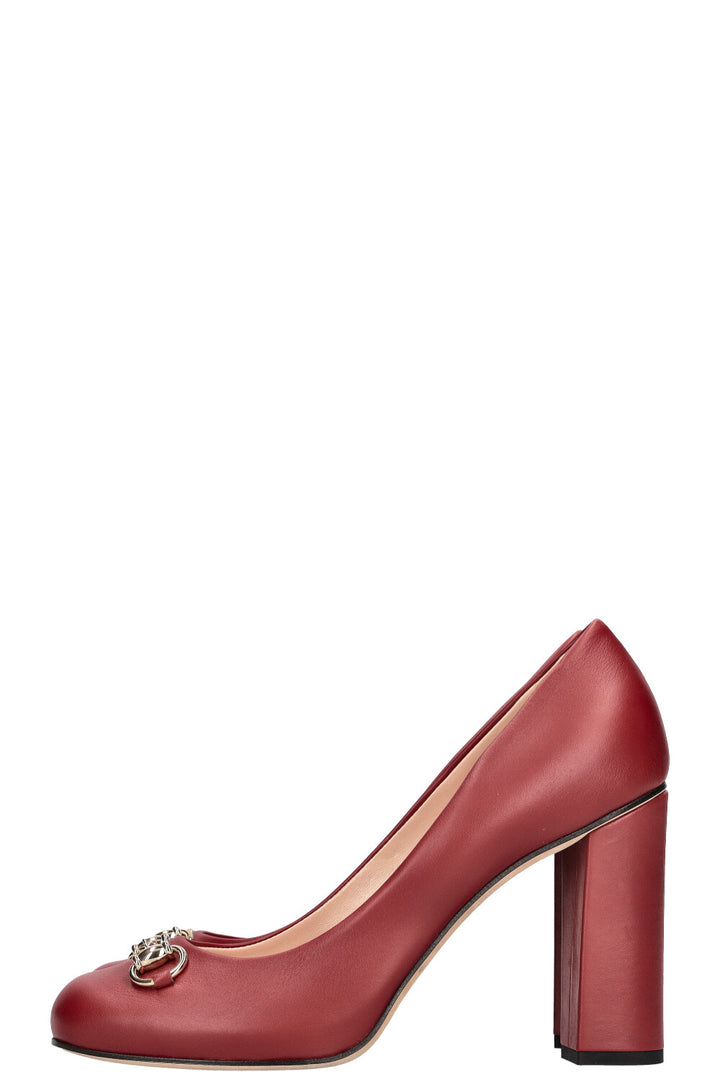 GUCCI Horsebit Block Heel Pumps Red