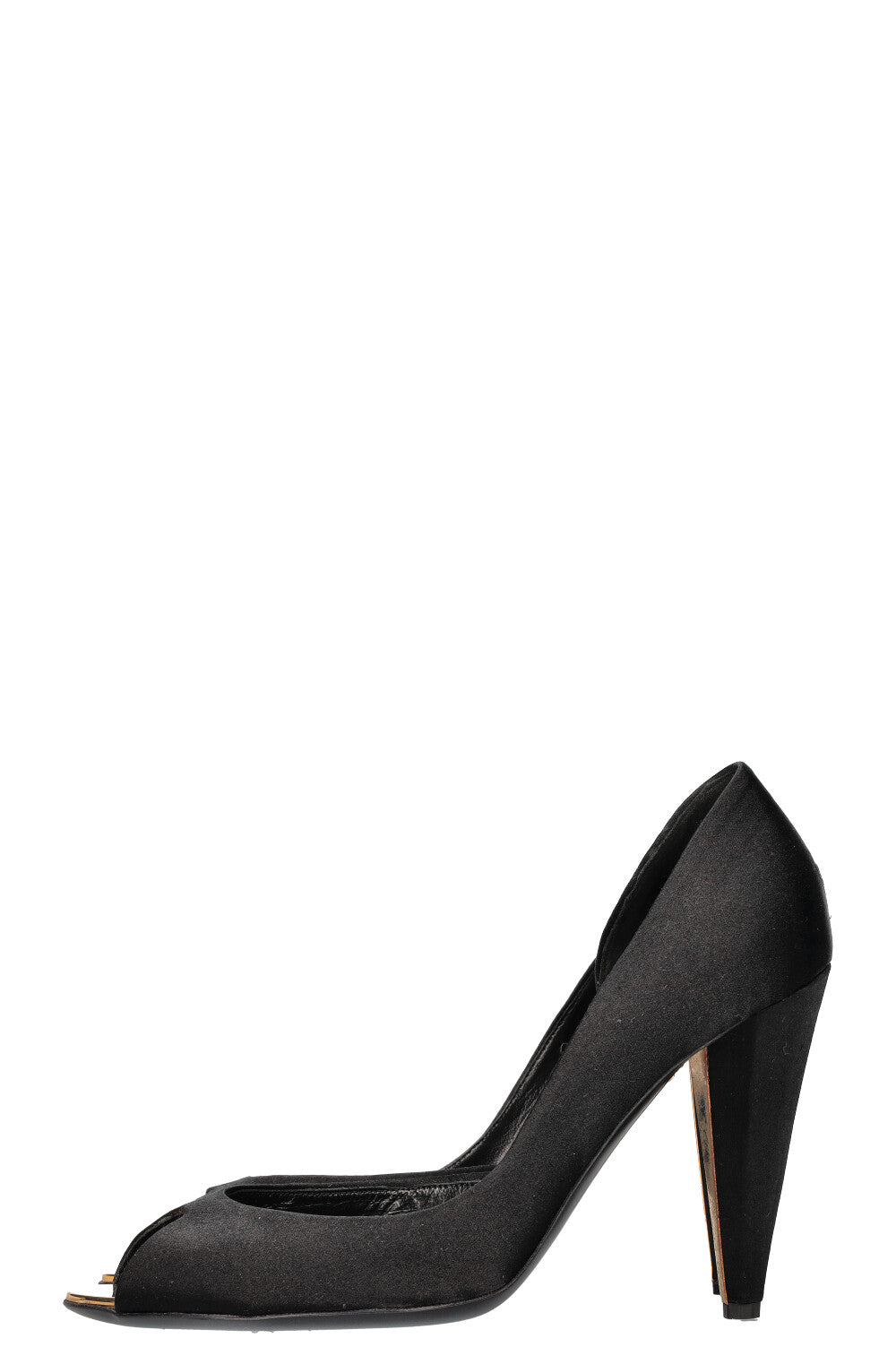 CHANEL Heels Peeptoe Satin Black