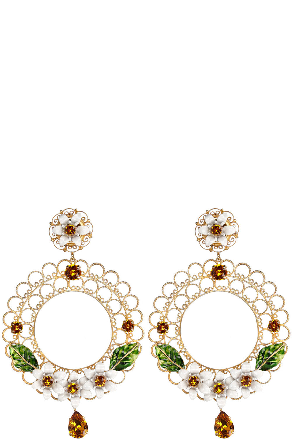 DOLCE&GABBANA Carretto Crystal Flower Earrings Gold