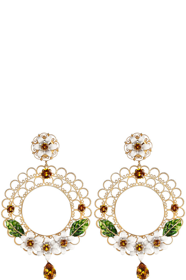 DOLCE&GABBANA Carretto Crystal Flower Earrings Gold