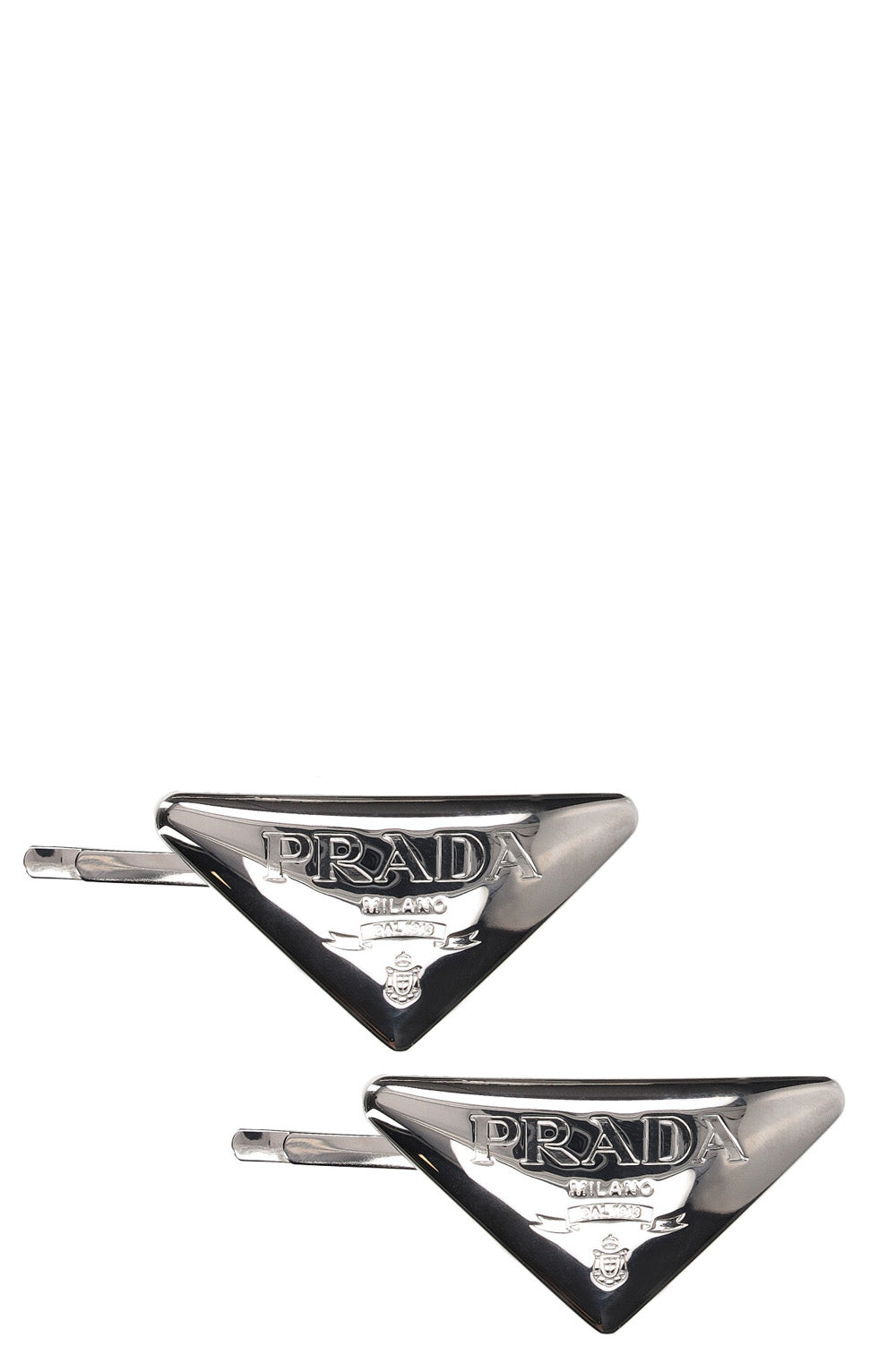 PRADA Logo Hairclips Silver