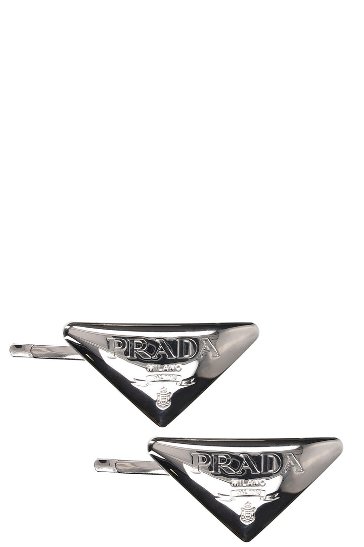 PRADA Logo Hairclips Silver