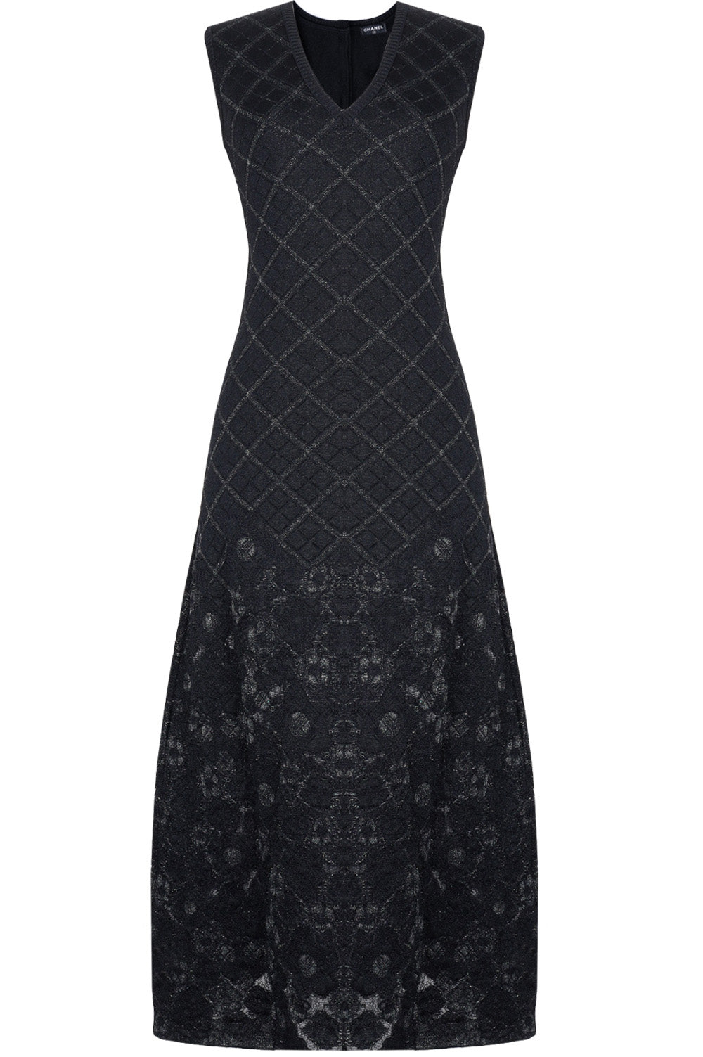 CHANEL Knit Dress Floral Lurex Black
