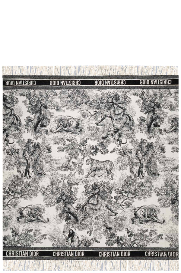 CHRISTIAN DIOR Toile de Jouy Throw Blanket Wool Black & White
